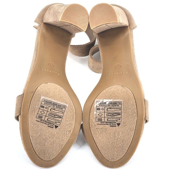 Rampage Sandals Womens 10 Beige Ankle Strap Chunky Block Heels Faux Suede - Picture 9 of 11